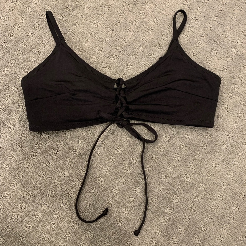 H&M Womens Black Lace Up Bathing Suit Swim Suit Top Bralette Style Size 14.